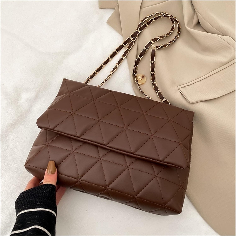 Quilted Gold Chain Shoulder Bag - Brown - Picture 2 of 9